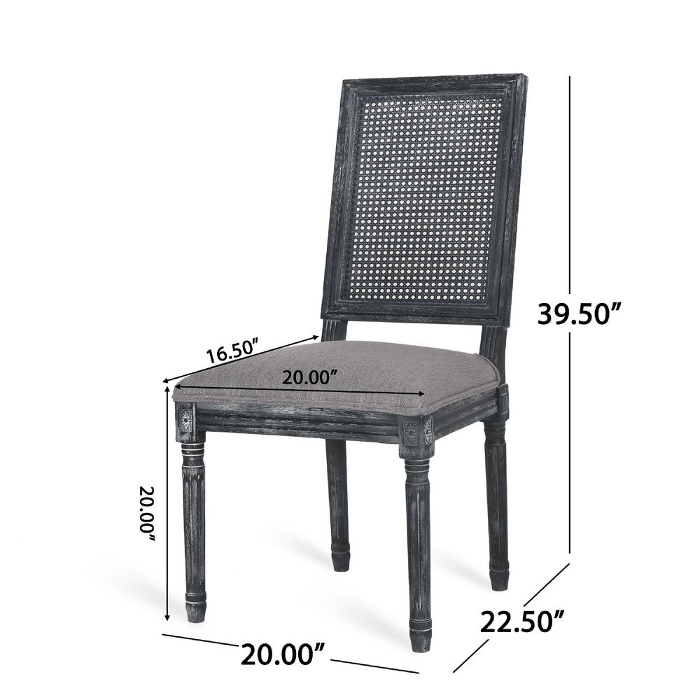 Roco Dining Chair Set of 2 | Cane Backrest | Fluted Legs | Gray Fabric