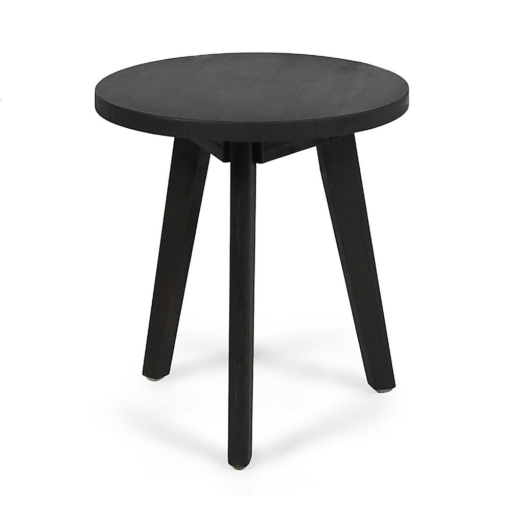 Ina Outdoor Round Side Table with Tripod Base | Dark Gray Wood 16"