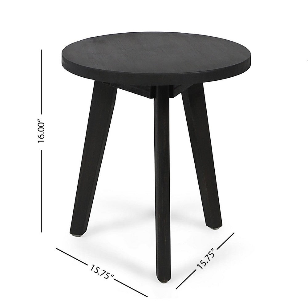 Ina Outdoor Round Side Table with Tripod Base | Dark Gray Wood 16"