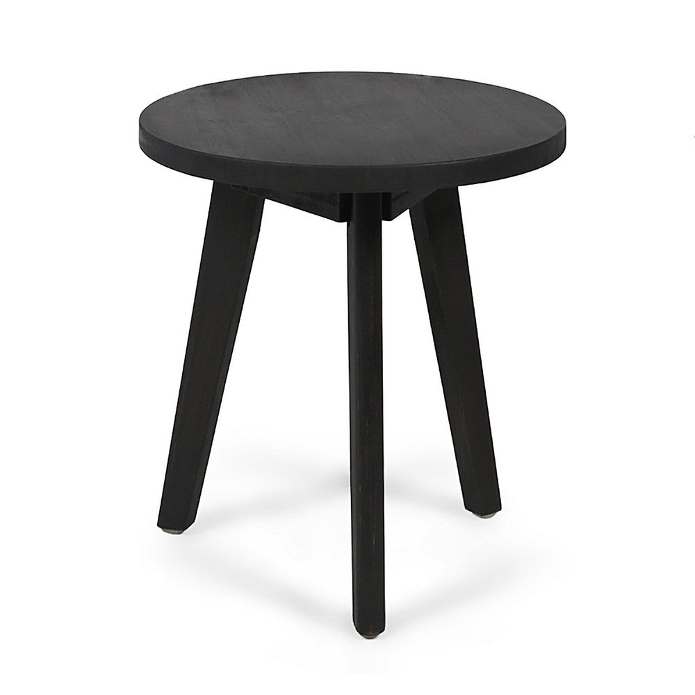 Ina Outdoor Round Side Table with Tripod Base | Dark Gray Wood 16"