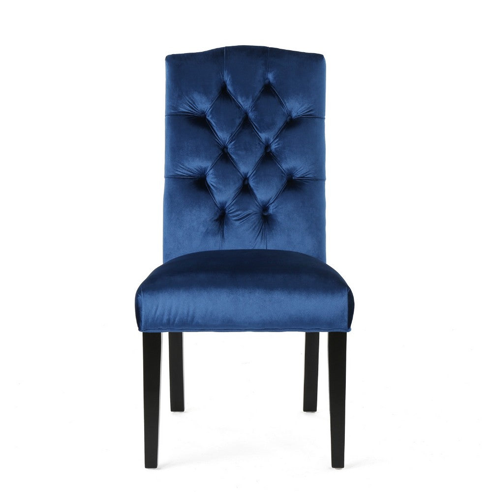 Elona Dining Chair Set of 2 | Blue Button Tufted Diamond Stitch Velvet