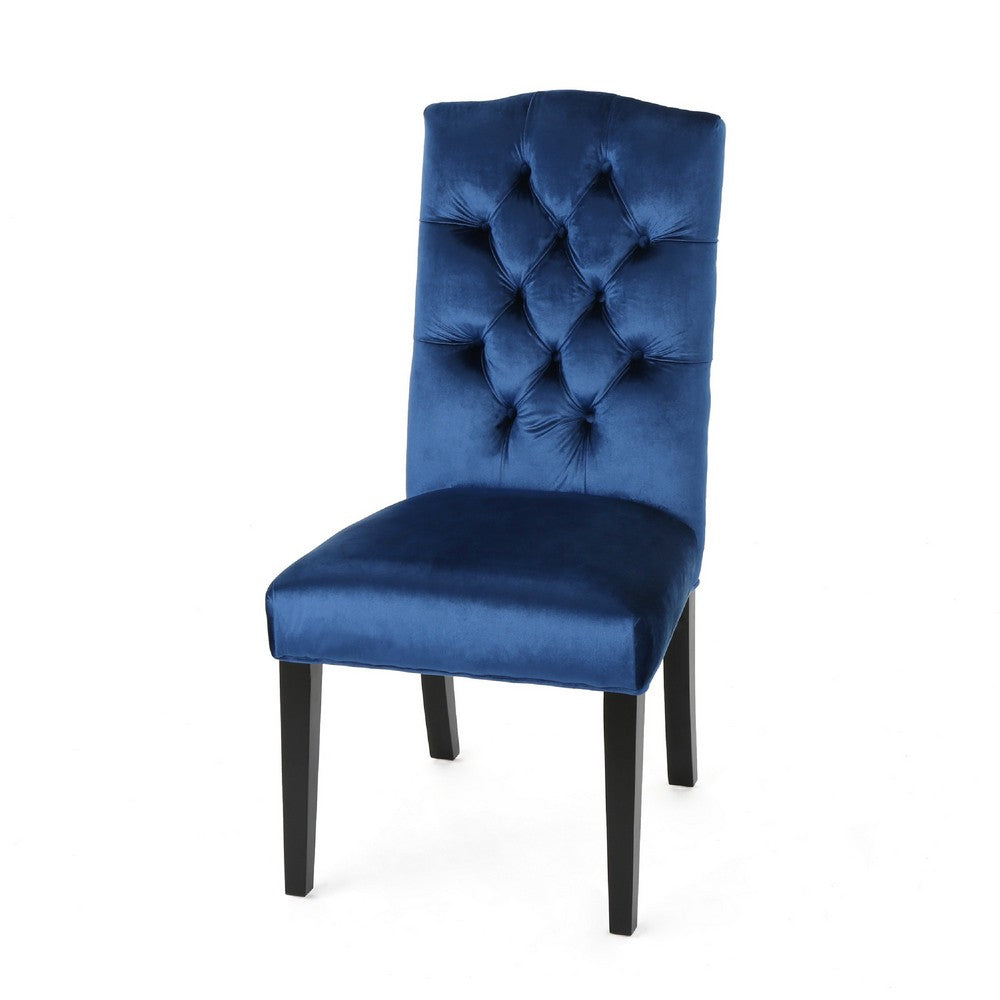 Elona Dining Chair Set of 2 | Blue Button Tufted Diamond Stitch Velvet
