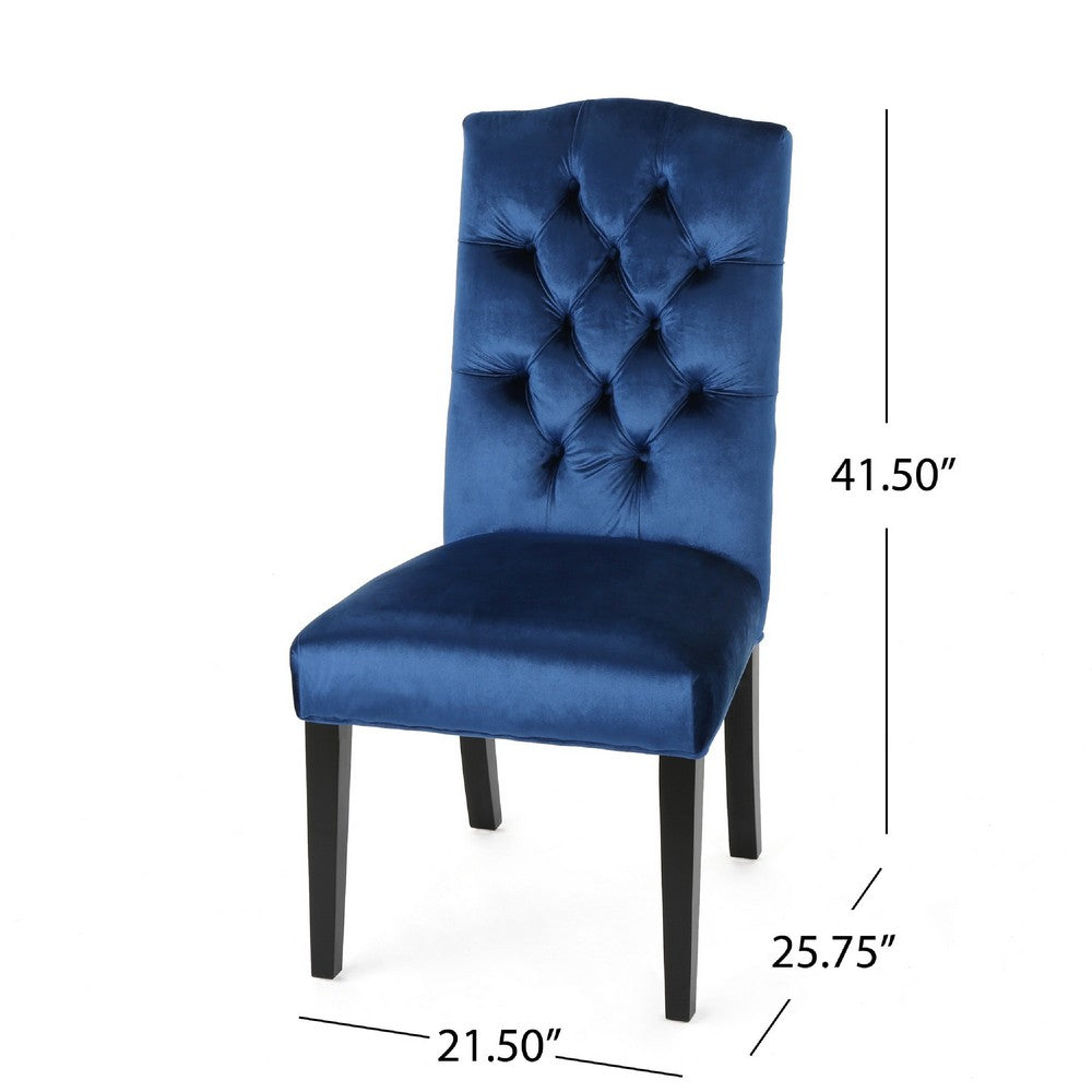 Elona Dining Chair Set of 2 | Blue Button Tufted Diamond Stitch Velvet