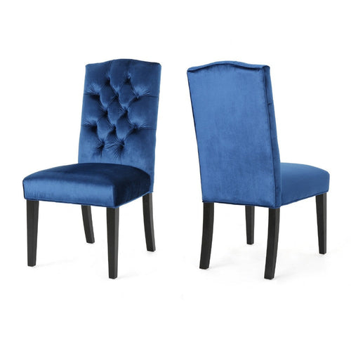 Elona Dining Chair Set of 2 | Blue Button Tufted Diamond Stitch Velvet