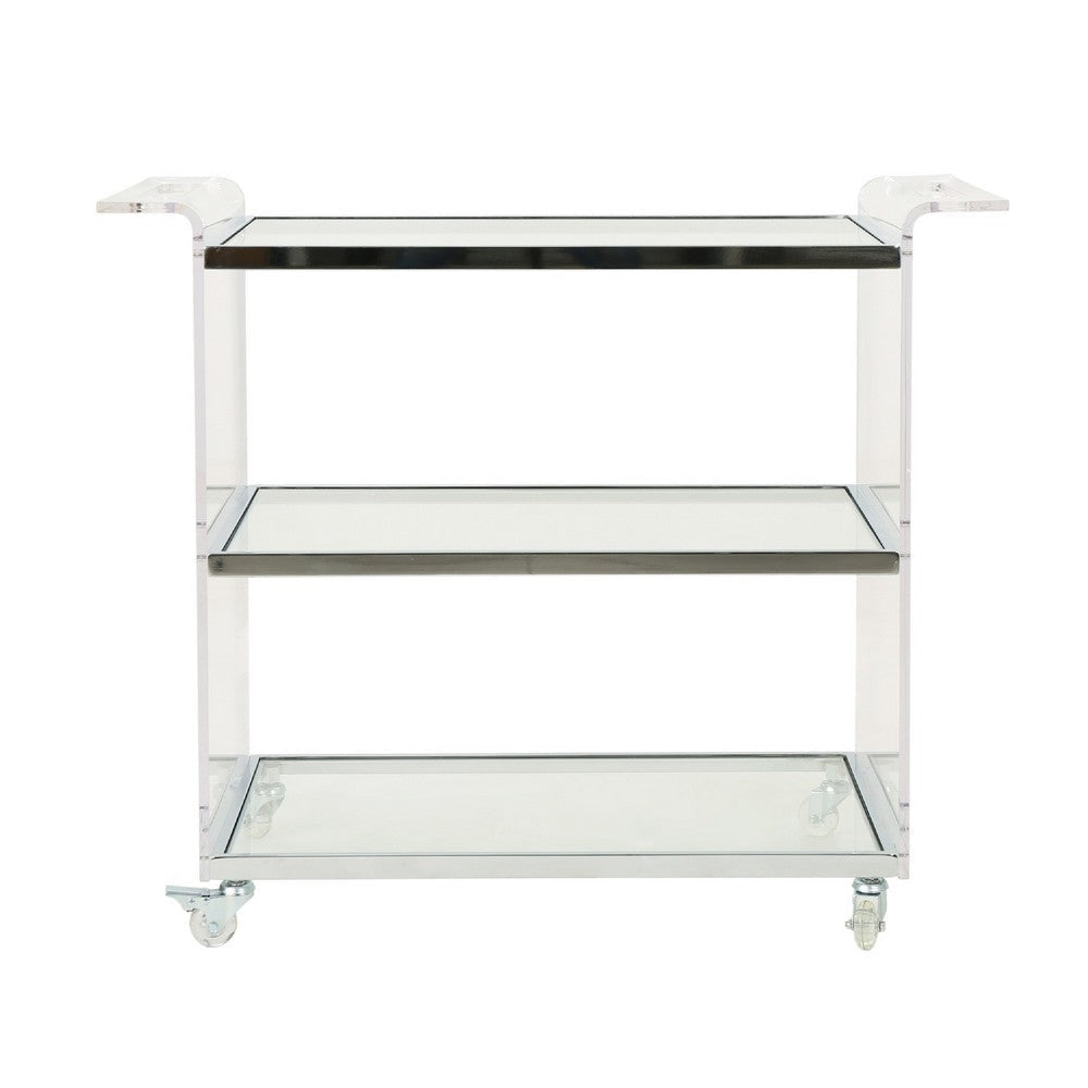 Manya Rolling Bar Cart | Tempered Glass Shelves | Clear Acrylic White BM335197