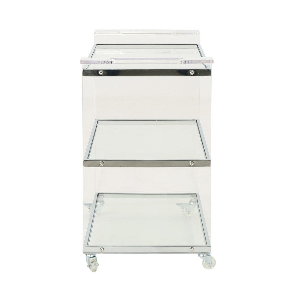 Manya Rolling Bar Cart | Tempered Glass Shelves | Clear Acrylic White BM335197
