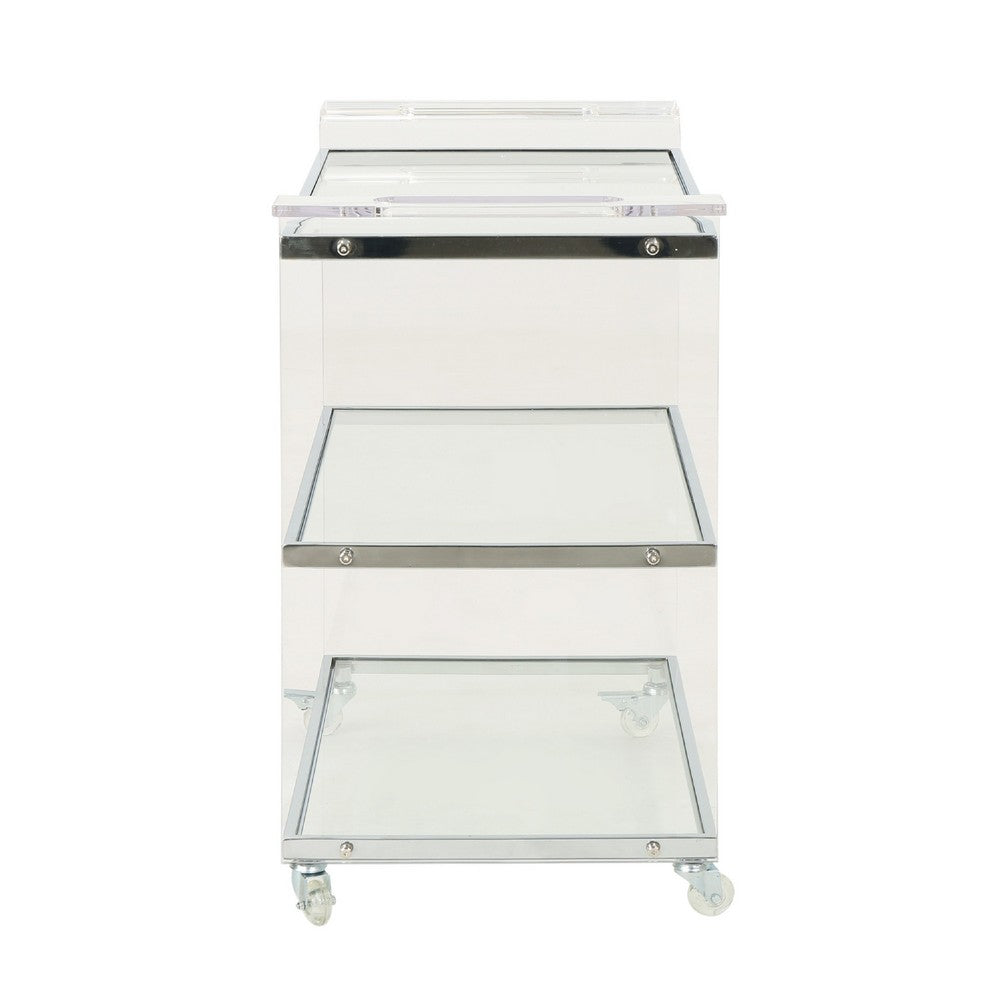 Manya Rolling Bar Cart | Tempered Glass Shelves | Clear Acrylic White
