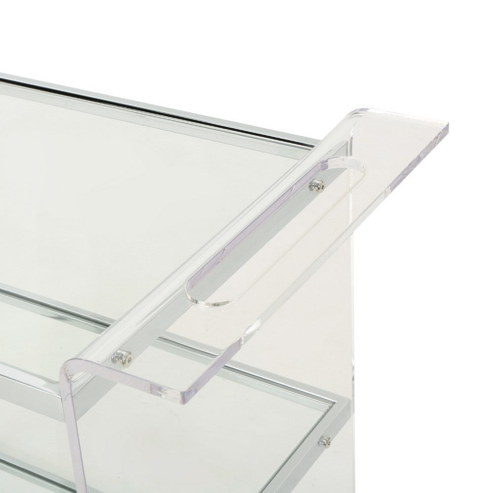 Manya Rolling Bar Cart | Tempered Glass Shelves | Clear Acrylic White BM335197