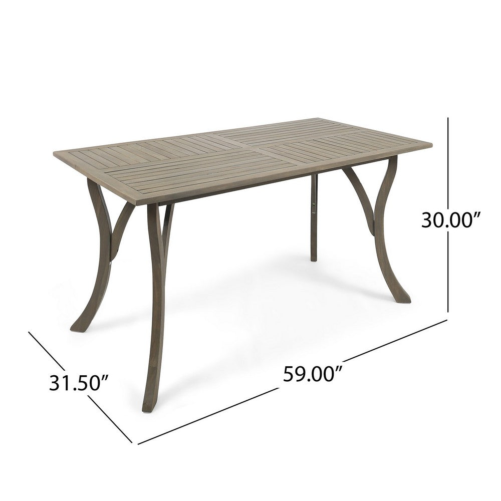 Ravie Outdoor Dining Table | 59" Rectangular Slatted Top | Gray Wood