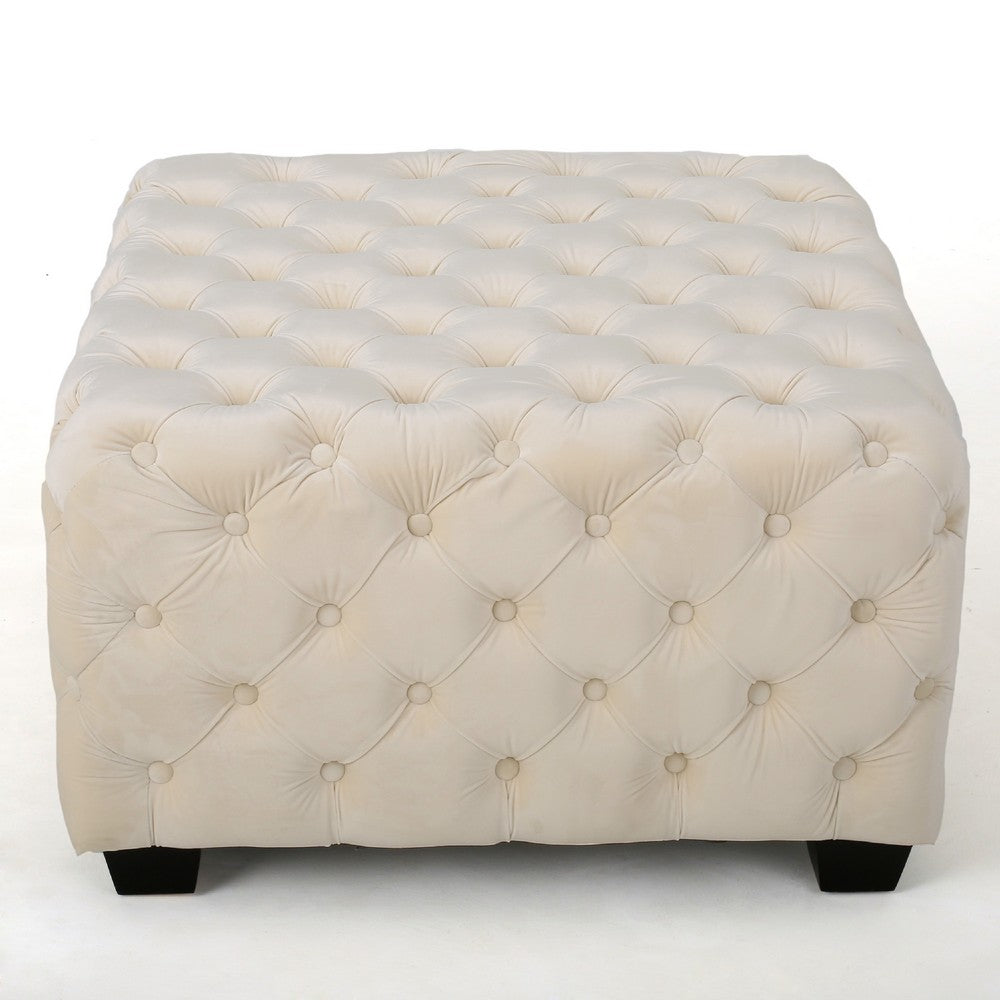 Lavie Ottoman | Tapered Legs | Ivory Diamond Stitch Velvet | 29"