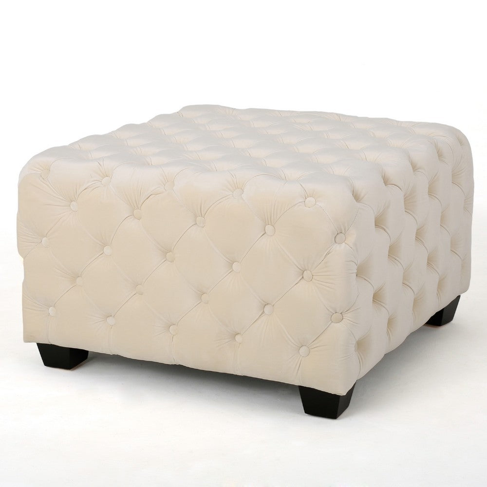 Lavie Ottoman | Tapered Legs | Ivory Diamond Stitch Velvet | 29"