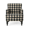 Lit Club Accent Chair with Turned Wood Legs | Black and Cream Plaid