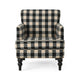Lit Club Accent Chair with Turned Wood Legs | Black and Cream Plaid