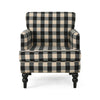 Lit Club Accent Chair with Turned Wood Legs | Black and Cream Plaid BM335200