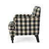 Lit Club Accent Chair with Turned Wood Legs | Black and Cream Plaid