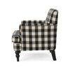 Lit Club Accent Chair with Turned Wood Legs | Black and Cream Plaid BM335200