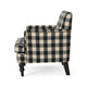 Lit Club Accent Chair with Turned Wood Legs | Black and Cream Plaid BM335200