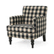 Lit Club Accent Chair with Turned Wood Legs | Black and Cream Plaid