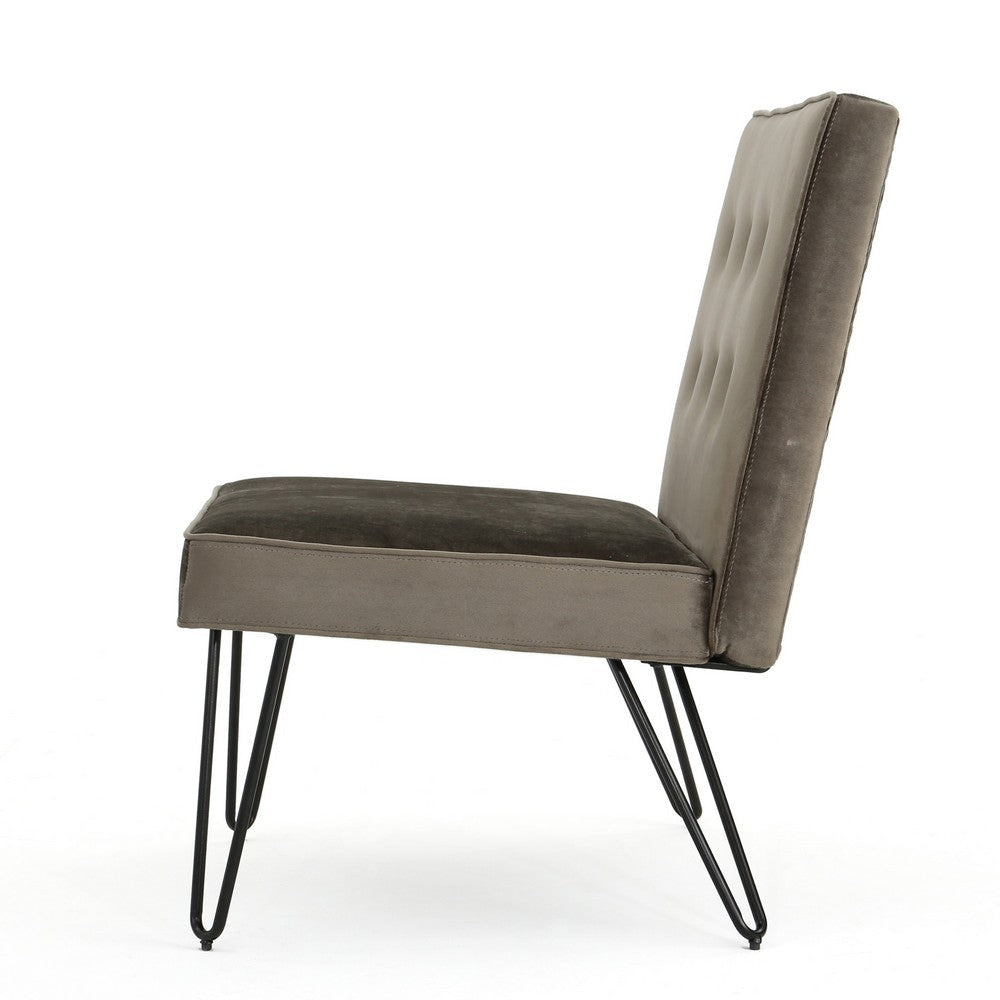 Ashley Armless Slipper Chair | Hairpin Legs | Gray Tufted Velvet