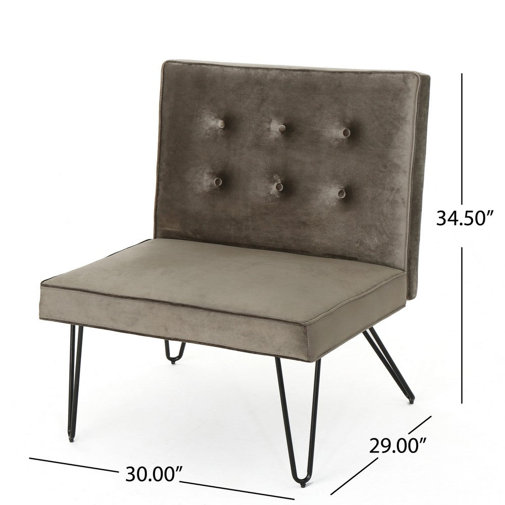 Ashley Armless Slipper Chair | Hairpin Legs | Gray Tufted Velvet