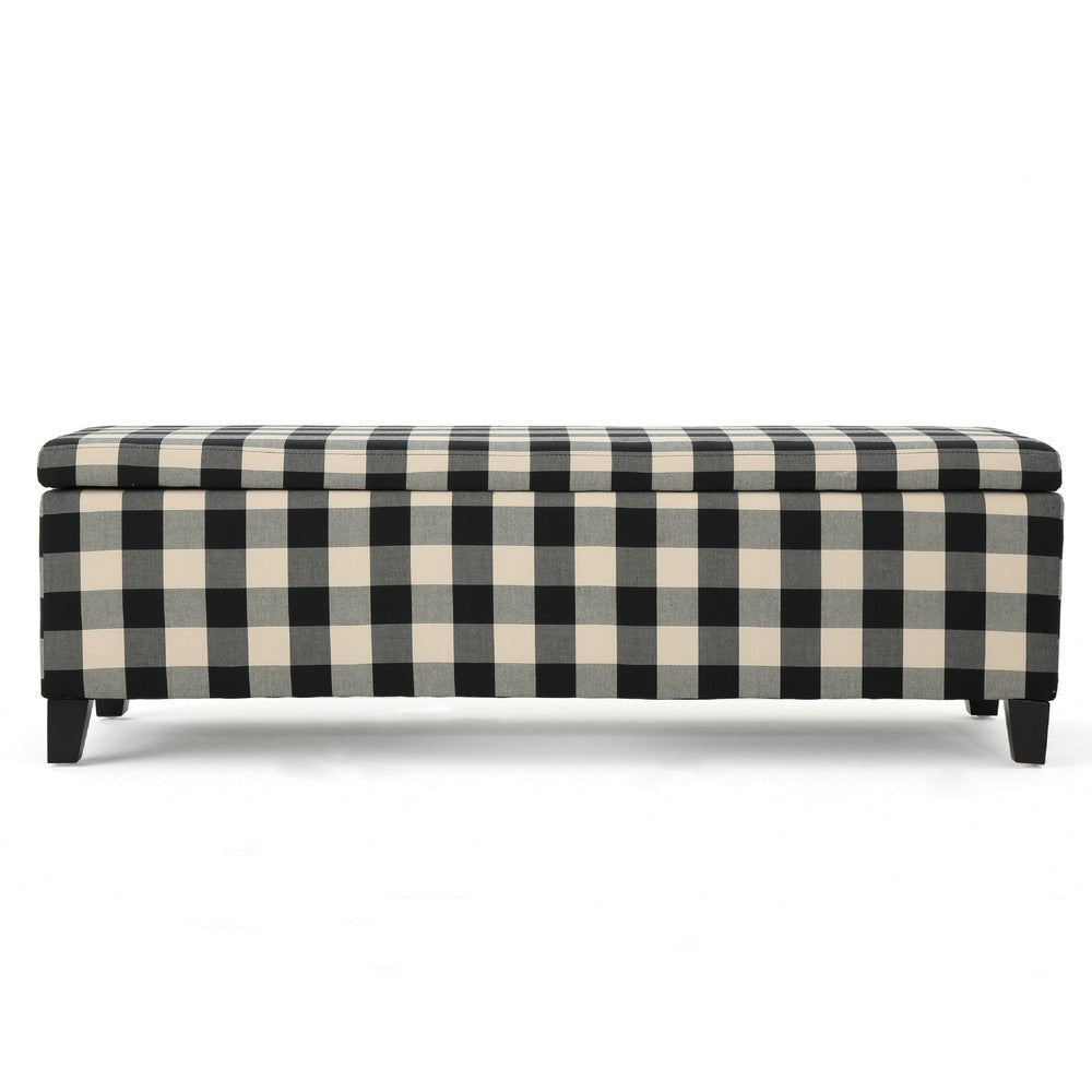 Flash Ottoman Bench with Built In Storage | Black Cream Plaid | 51’’ BM335204