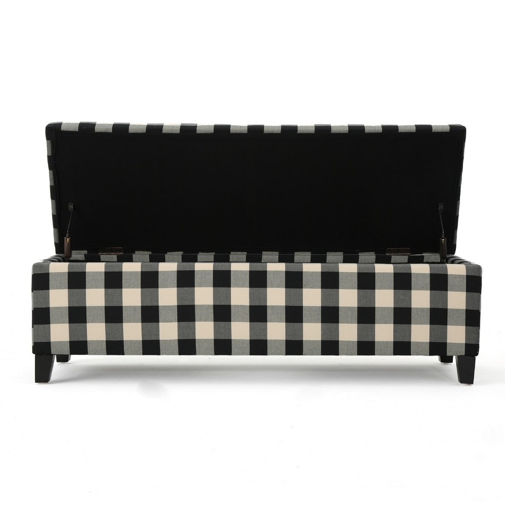 Flash Ottoman Bench with Built In Storage | Black Cream Plaid | 51’’ BM335204