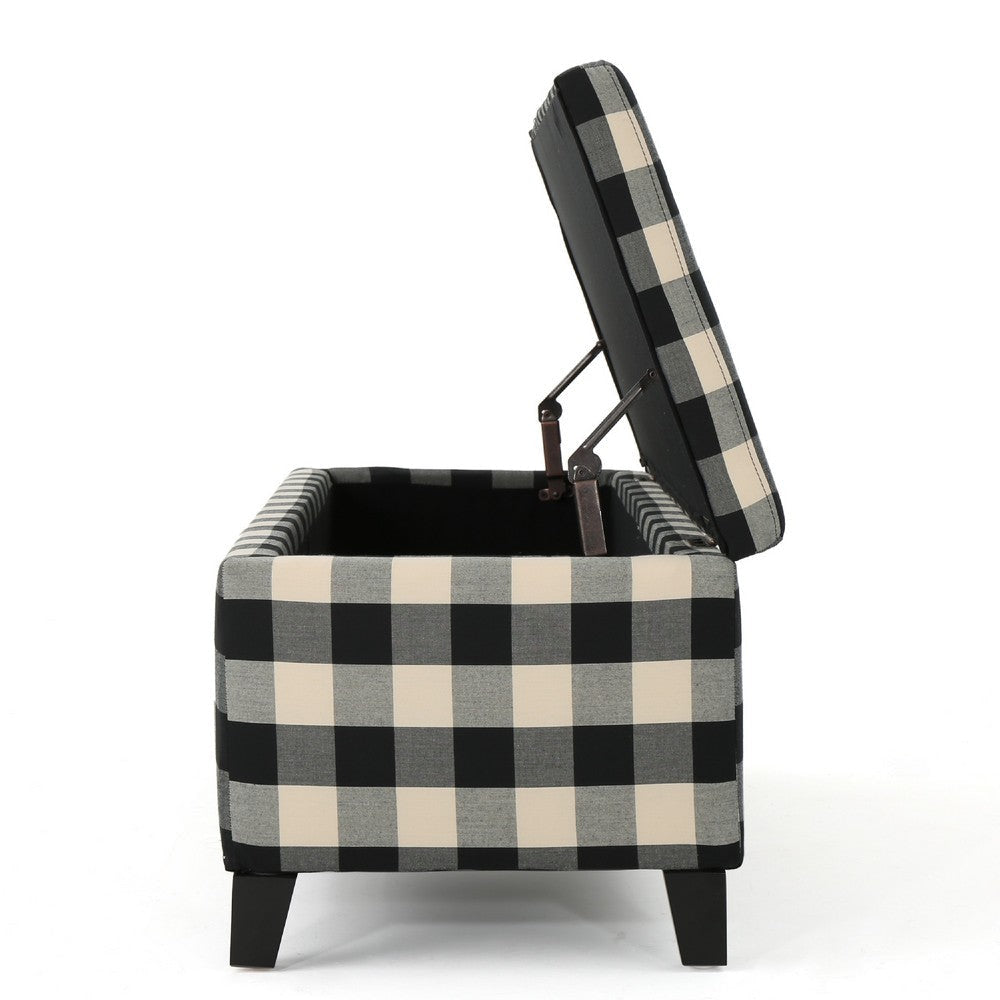 Flash Ottoman Bench with Built In Storage | Black Cream Plaid | 51’’ BM335204