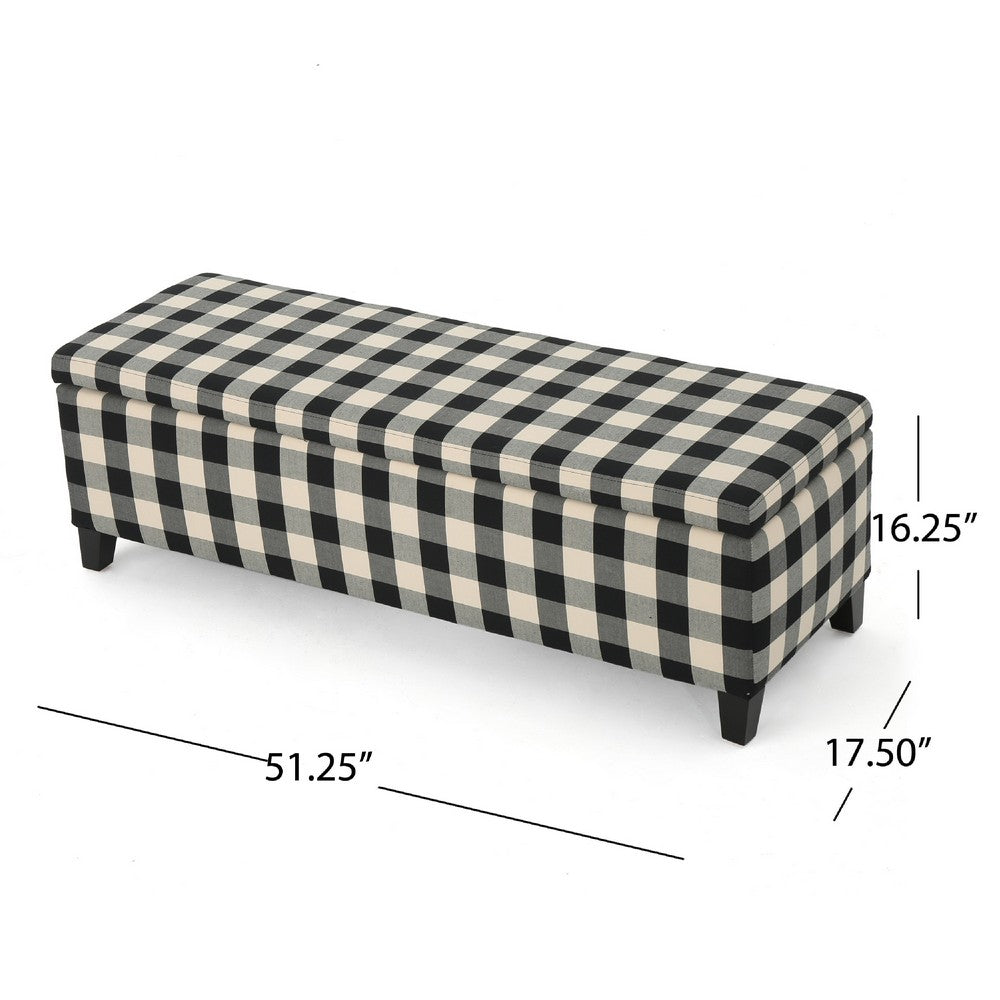 Flash Ottoman Bench with Built In Storage | Black, Cream Plaid | 51"