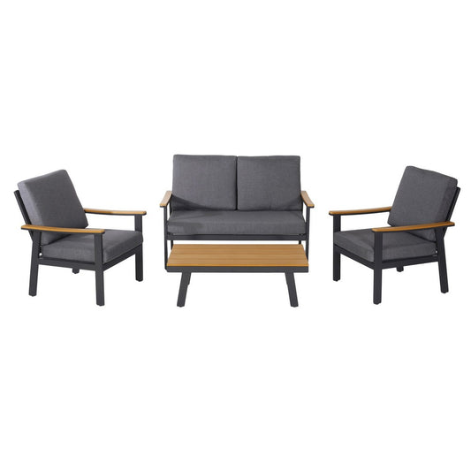 Vanie 4pc Outdoor Set with Loveseat, Chairs, and Table | Gray Olefin