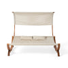 Akki Modern Sunbed with Removable Canopy | Teak Wood and Beige Fabric