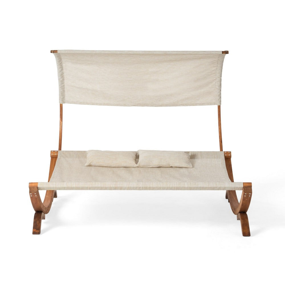 Akki Modern Sunbed with Removable Canopy | Teak Wood and Beige Fabric BM335207