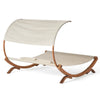 Akki Modern Sunbed with Removable Canopy | Teak Wood and Beige Fabric BM335207
