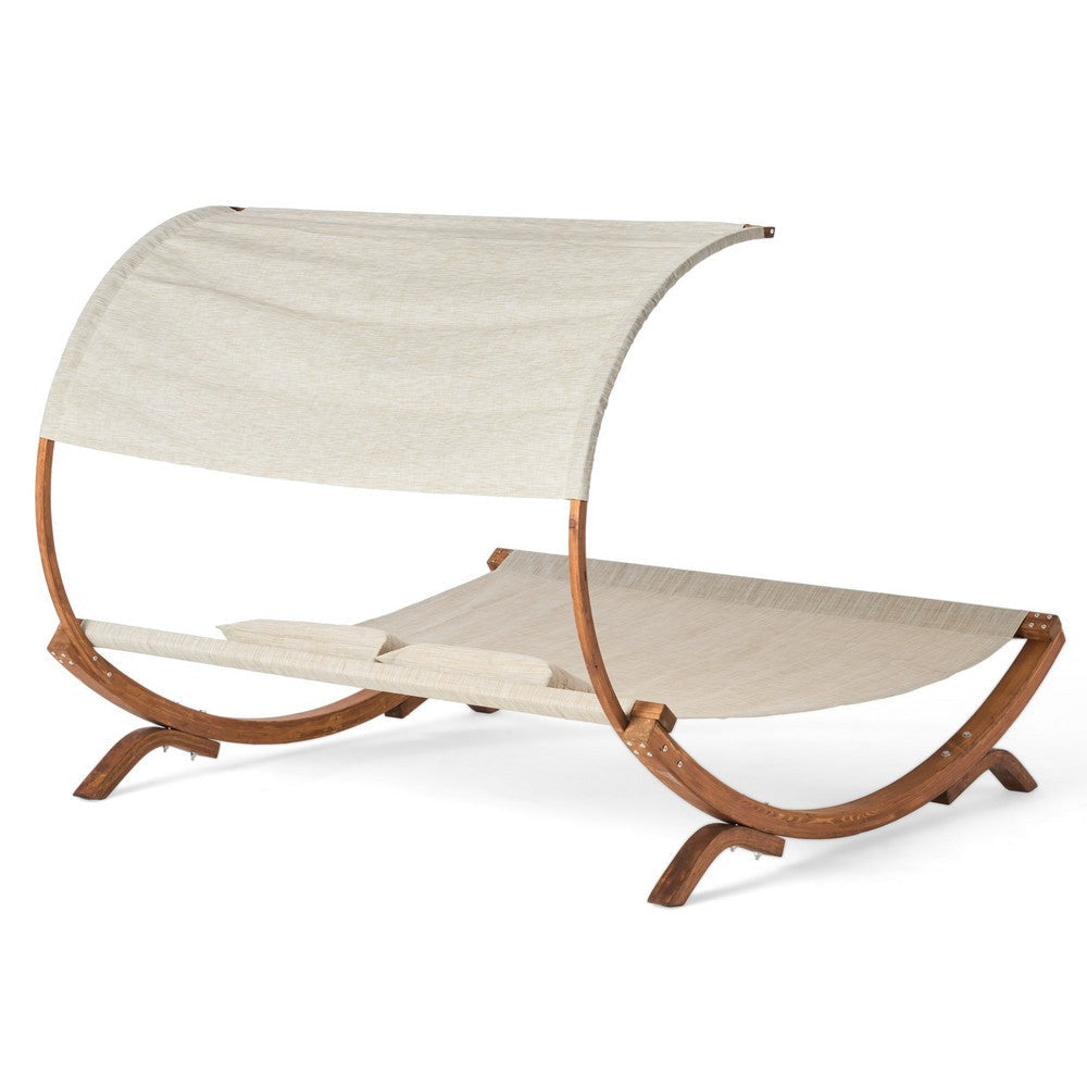 Akki Modern Sunbed with Removable Canopy | Teak Wood and Beige Fabric BM335207