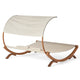 Akki Modern Sunbed with Removable Canopy | Teak Wood and Beige Fabric BM335207