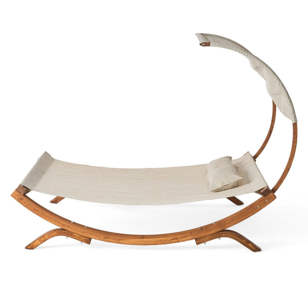 Akki Modern Sunbed with Removable Canopy | Teak Wood and Beige Fabric BM335207