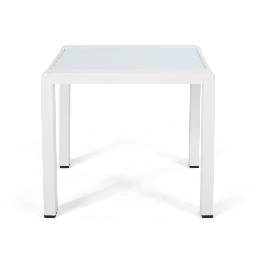Mandy Outdoor Side Table | Opaque Glass Top | White Metal 20"