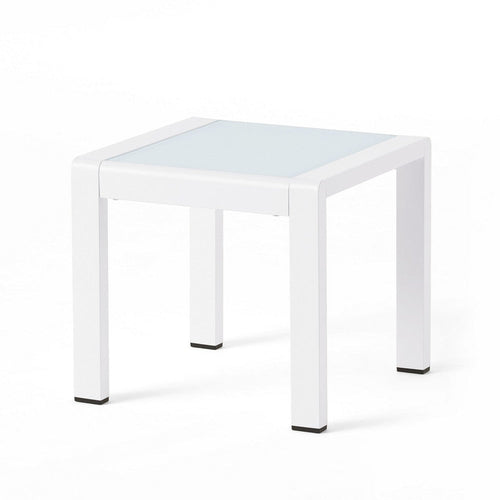 Mandy Outdoor Side Table | Opaque Glass Top | White Metal 20"
