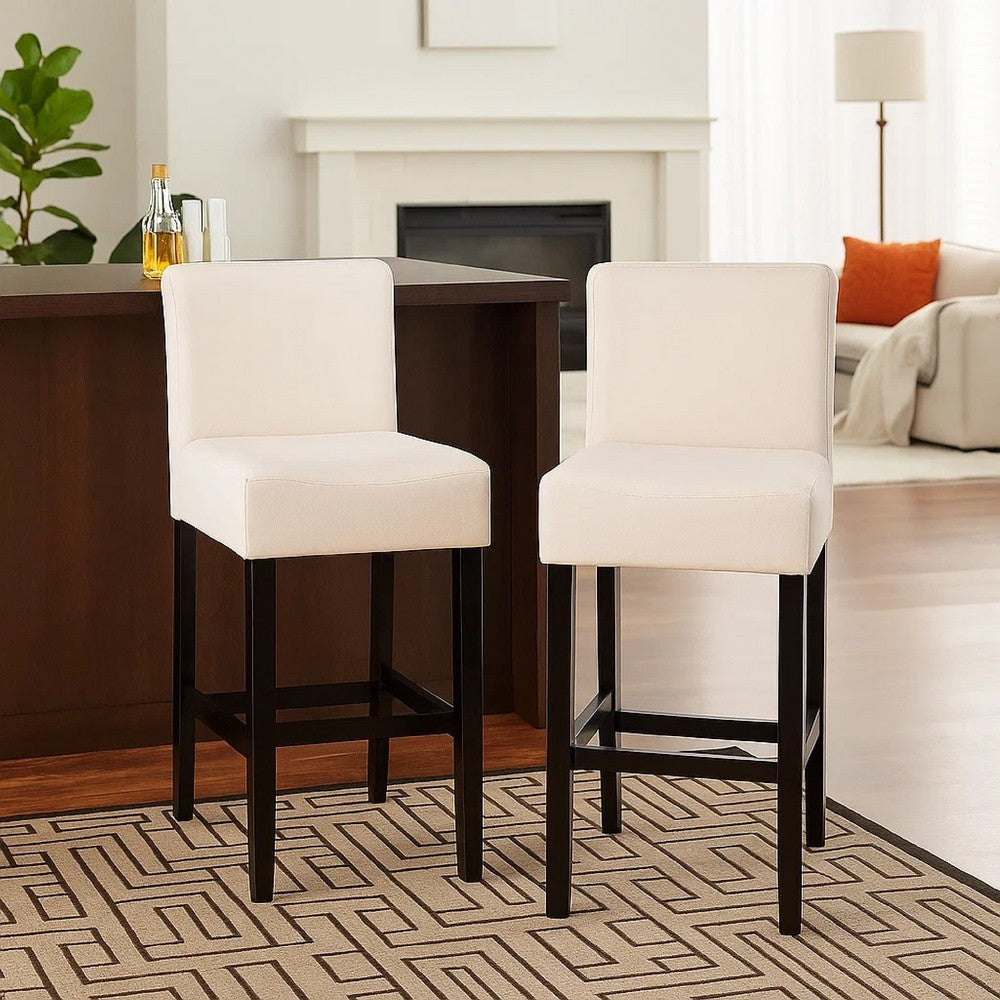 Kovey Counter Stool Chair Set of 2 | Metal Kickplate | Beige Polyester
