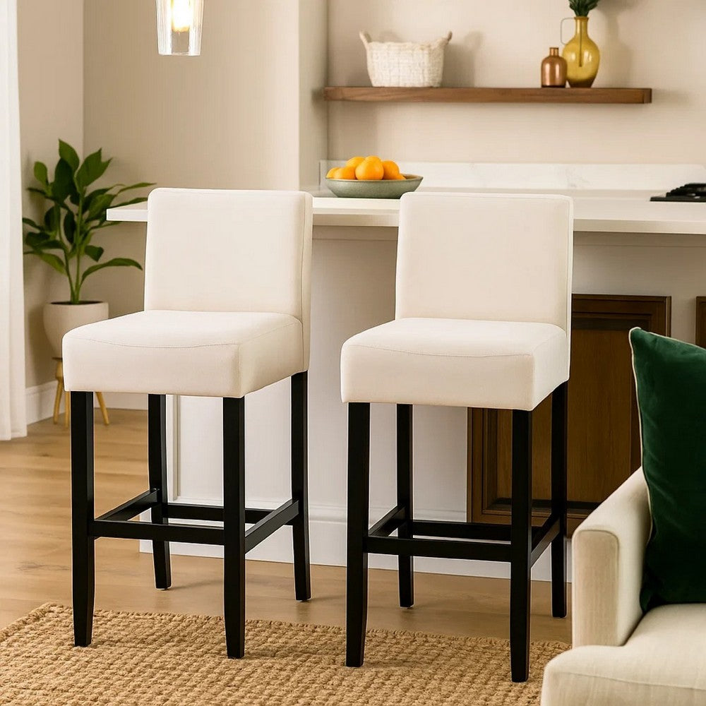 Kovey Counter Stool Chair Set of 2 | Metal Kickplate | Beige Polyester