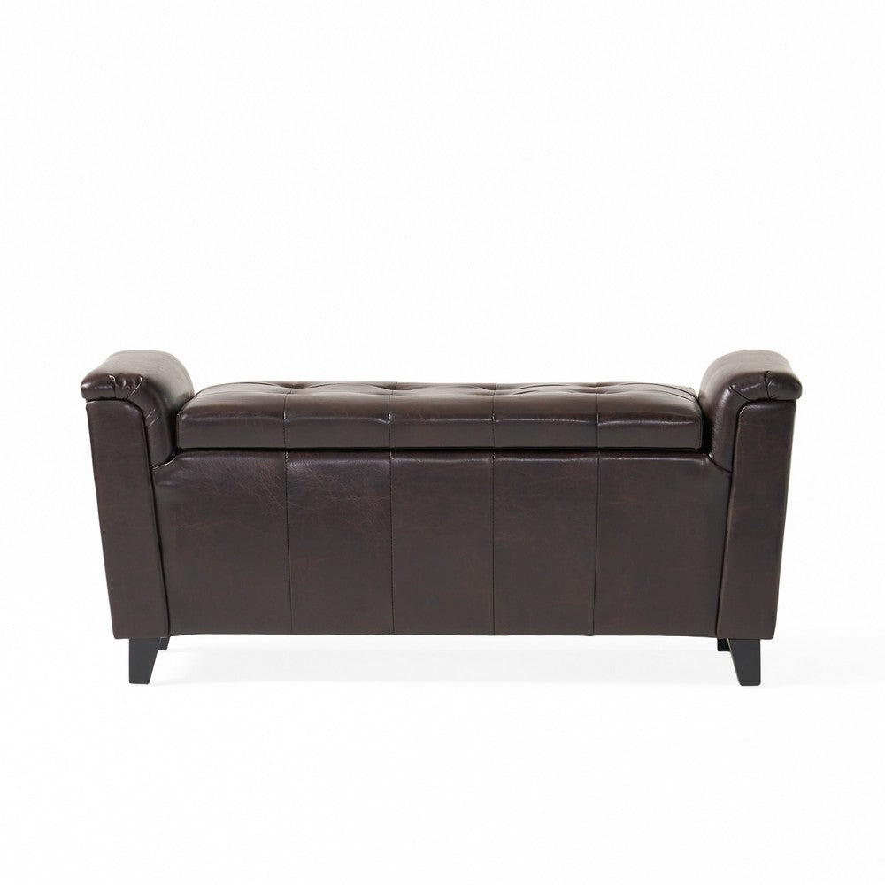 Kitty Storage Bench Footstool | Brown Waffle Tuft Faux Leather | 46"
