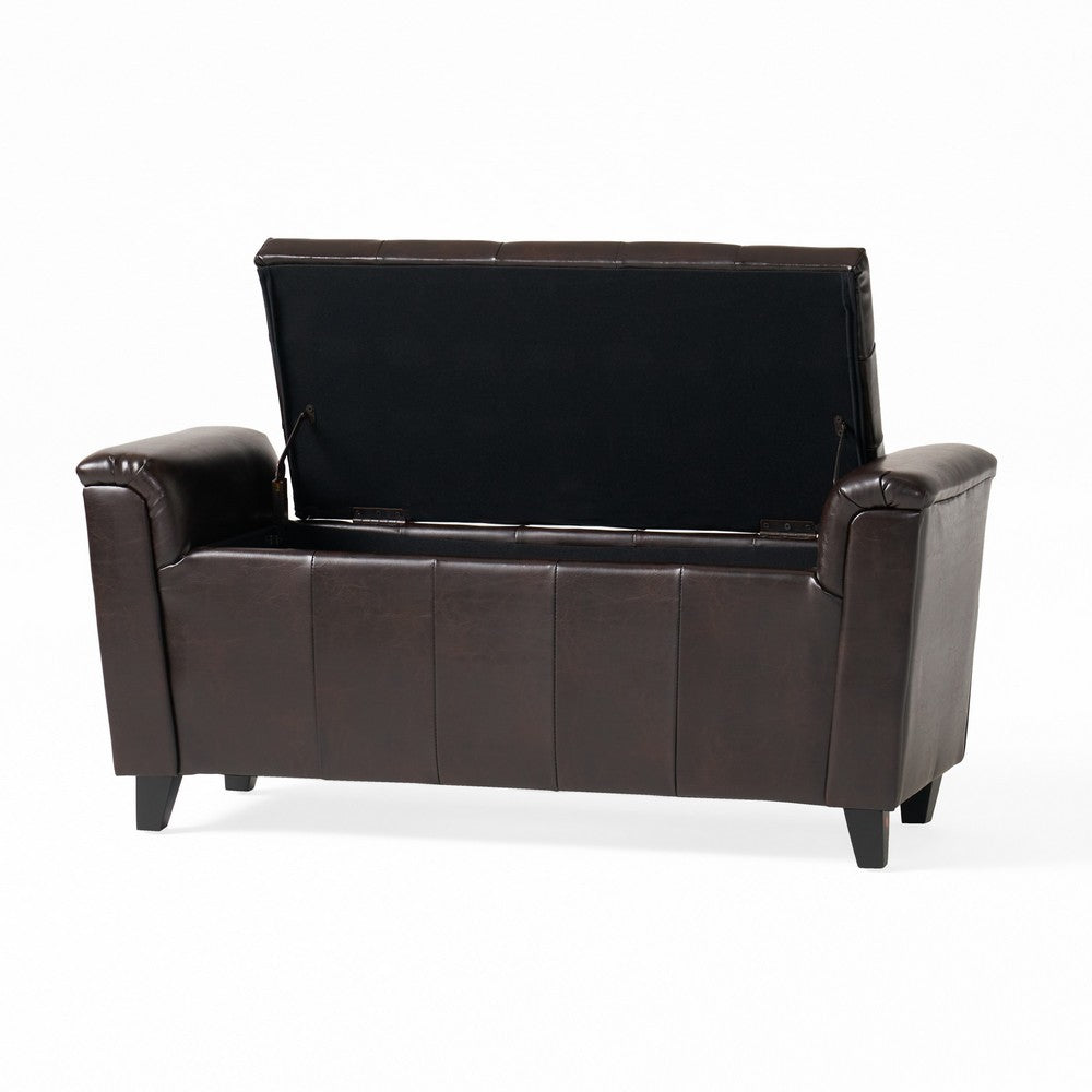 Kitty Storage Bench Footstool | Brown Waffle Tuft Faux Leather | 46"