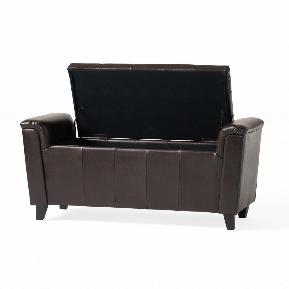 Kitty Storage Bench Footstool | Brown Waffle Tuft Faux Leather | 46’’ BM335211