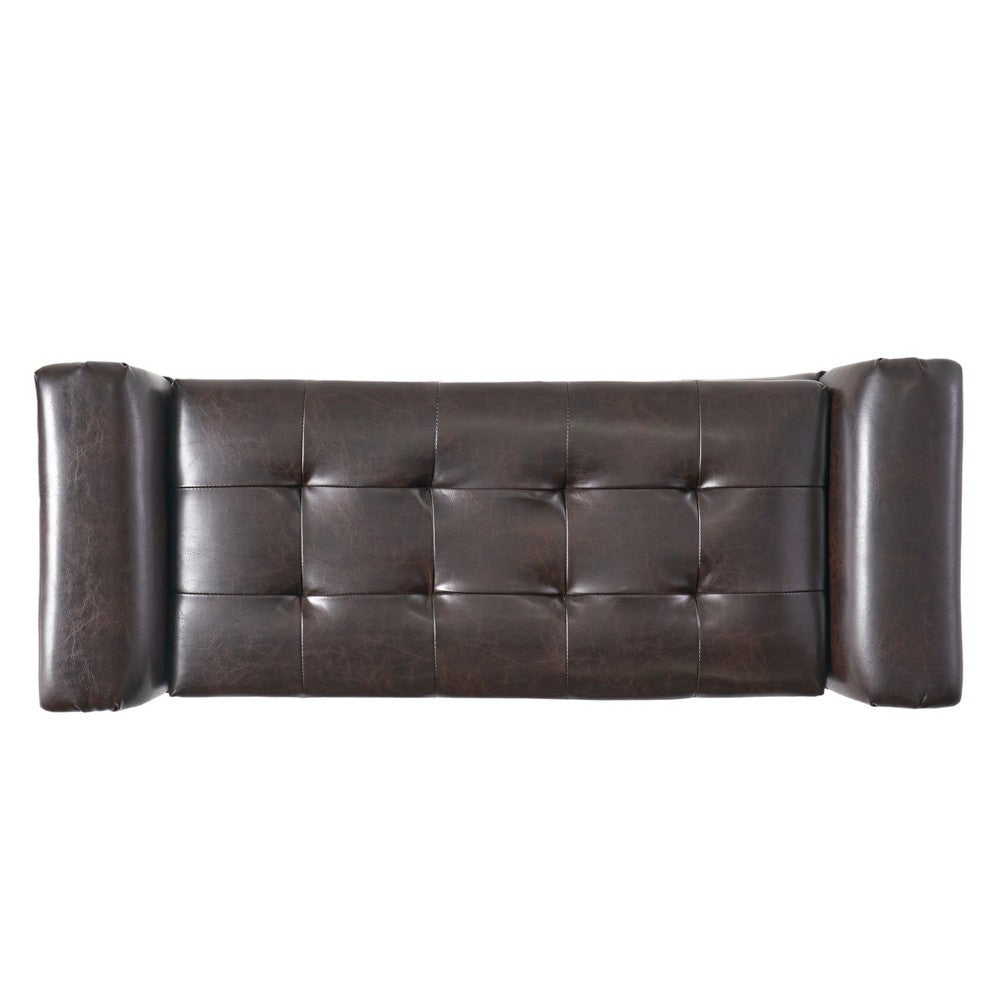Kitty Storage Bench Footstool | Brown Waffle Tuft Faux Leather | 46"