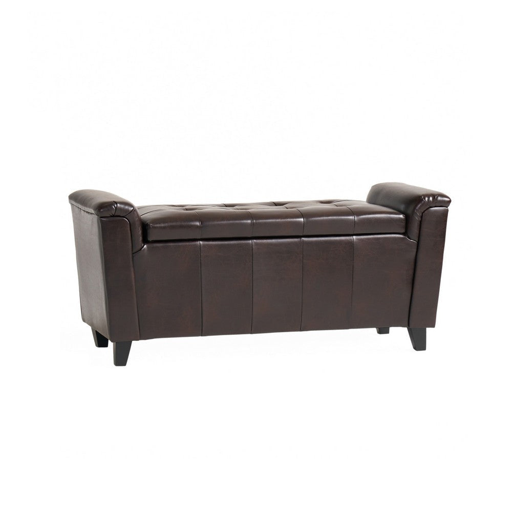 Kitty Storage Bench Footstool | Brown Waffle Tuft Faux Leather | 46"