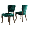 Magie Dining Chair Set of 2 | Wood Scrolled Legs | Green Tufted Velvet