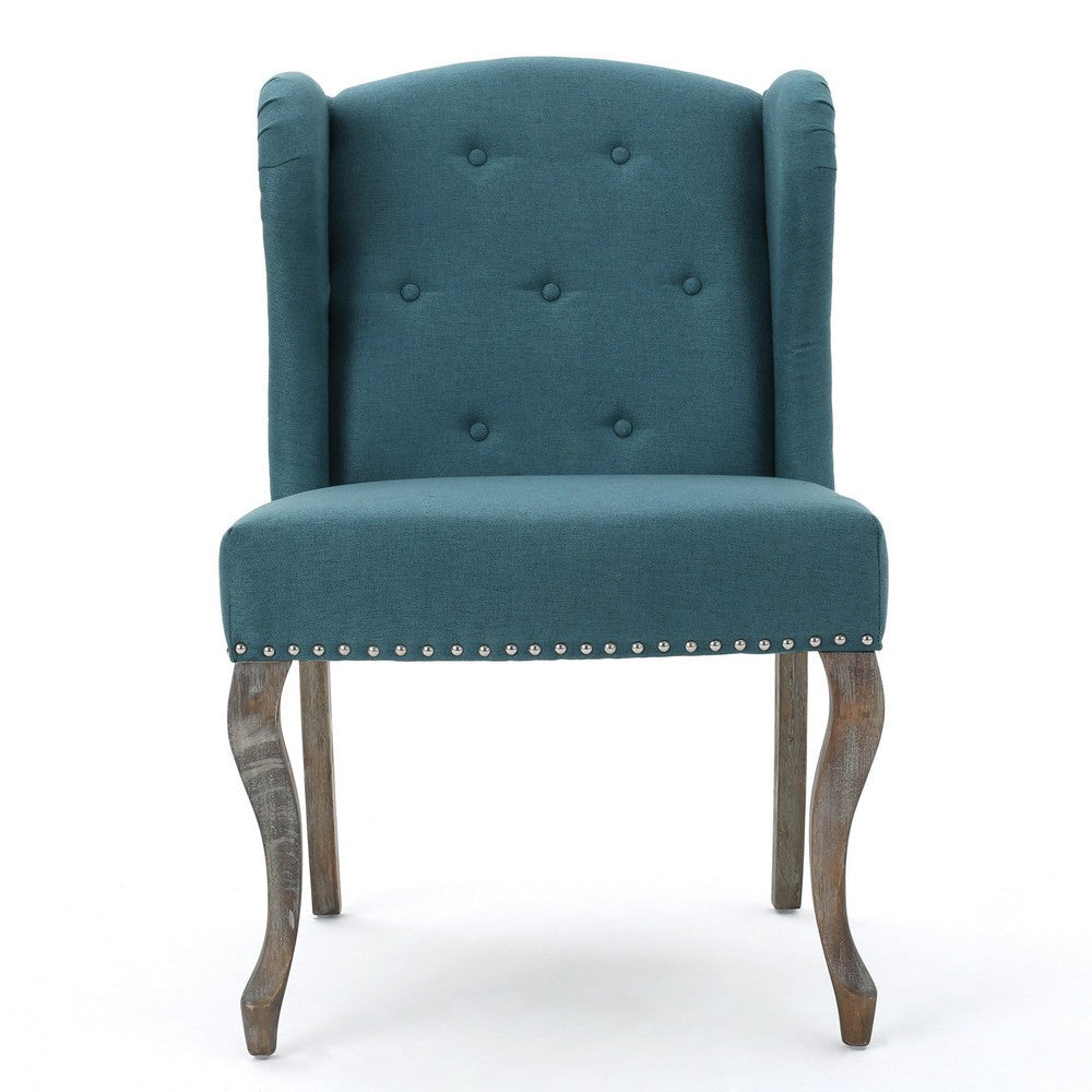 Zynx Accent Chair | Rubberwood Cabriole Legs | Button Tufted Teal Blue BM335214