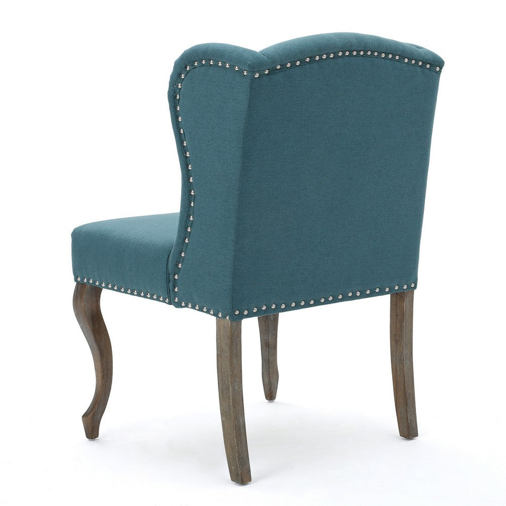 Zynx Accent Chair | Rubberwood Cabriole Legs | Button Tufted Teal Blue BM335214