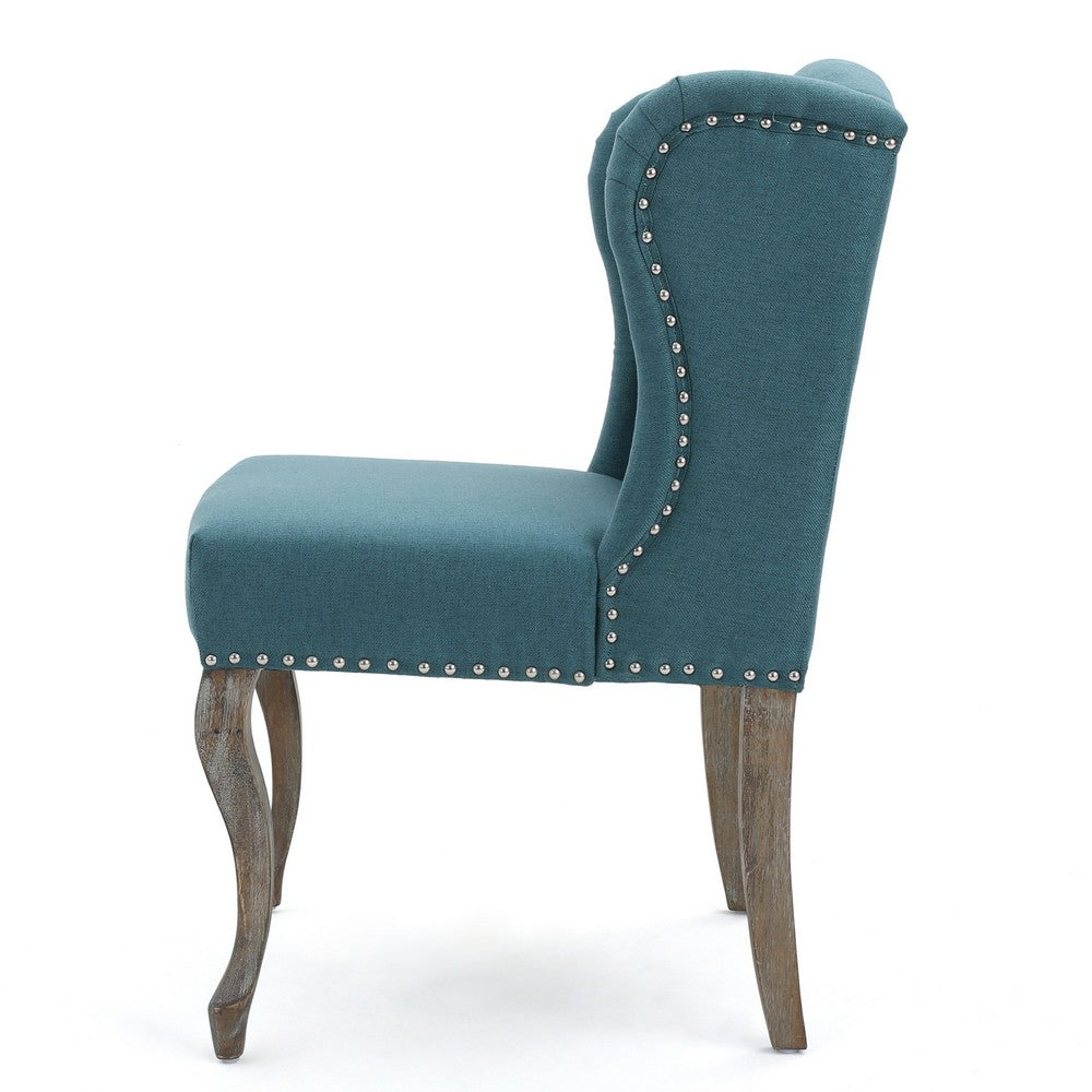 Zynx Accent Chair | Rubberwood Cabriole Legs | Button Tufted Teal Blue