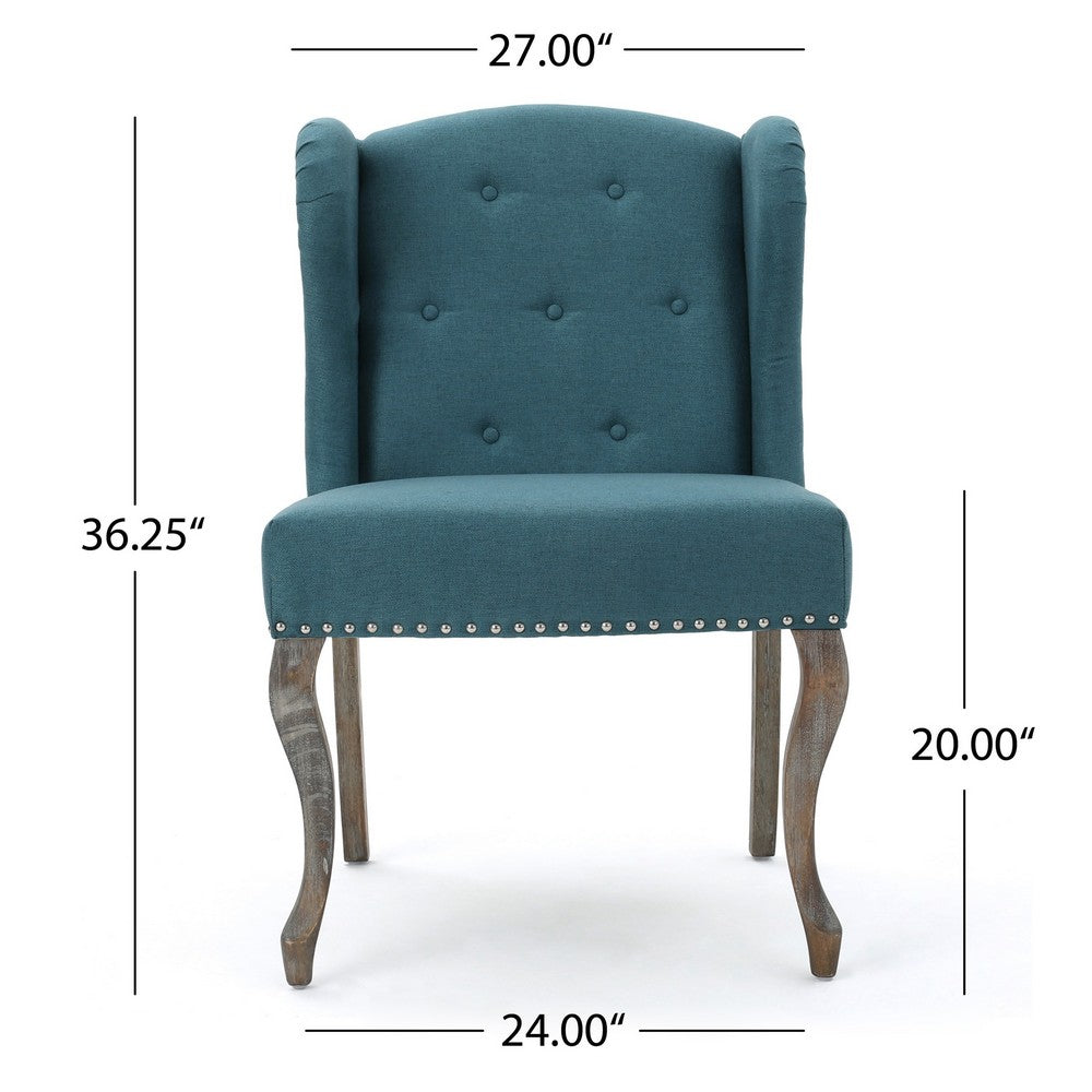 Zynx Accent Chair | Rubberwood Cabriole Legs | Button Tufted Teal Blue