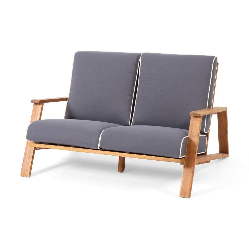 Eddy 2pc Patio Coffee Table and Loveseat Set | Brown Wood | Gray